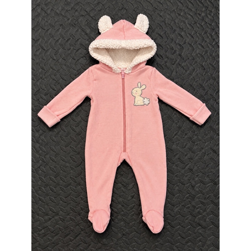 Duck Duck Goose Pink Knit Bunny Footed Coverall Sherpa Hood D01791RG